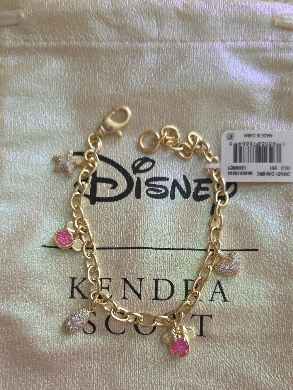 Kendra Scott Disney Mickey & Minnie Pink Drusy Pave Gold Charm Bracelet New NWT